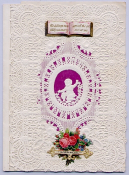 Valentine circa 1850. Paper lace, purple wafer paper and embossed flowers.